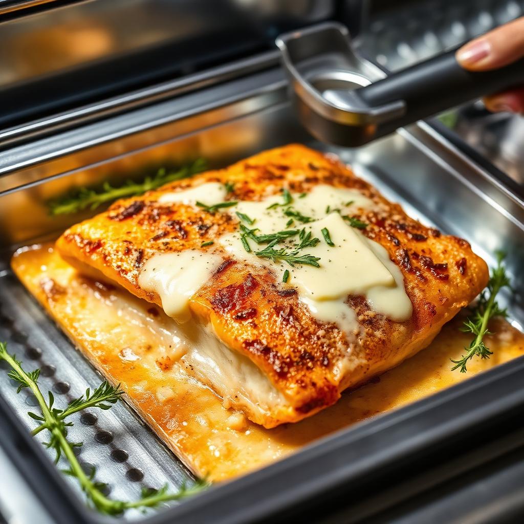 Salmão gratinado na frigideira